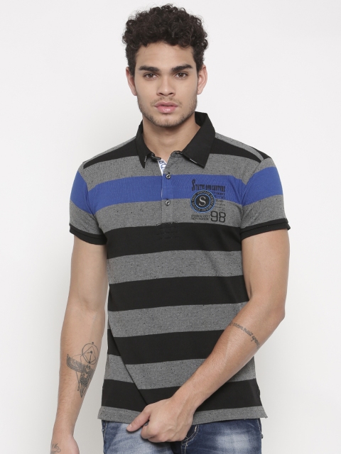 

Status Quo Men Black & Grey Striped Polo T-shirt