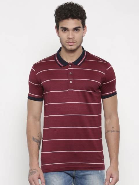 

Status Quo Men Maroon Striped Polo Collar T-shirt