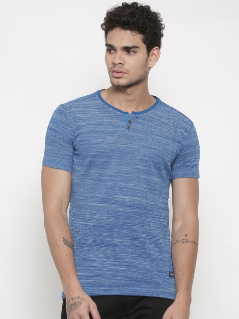

Status Quo Men Blue Self Design Henley Neck T-shirt