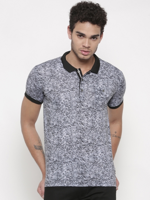 

Status Quo Men White & Black Printed Polo Collar T-shirt