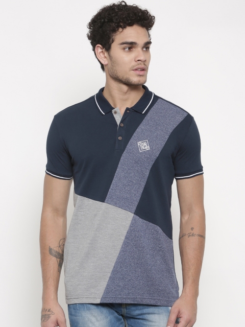 

Status Quo Men Navy Blue Colourblocked Polo Collar T-shirt