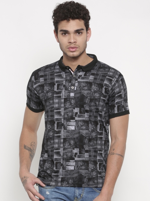 

Status Quo Men Black Printed Polo Collar T-shirt