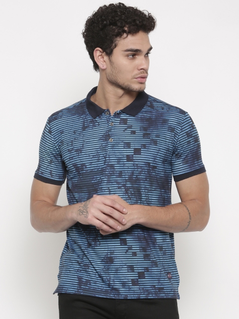 

Status Quo Men Blue Striped Polo Collar T-shirt