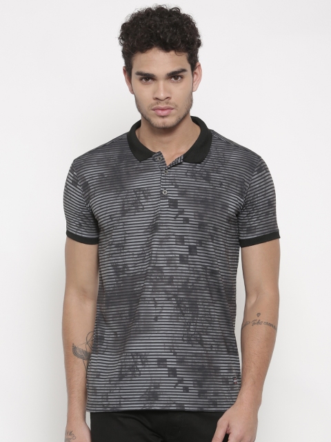 

Status Quo Men Black & Grey Striped Polo T-shirt