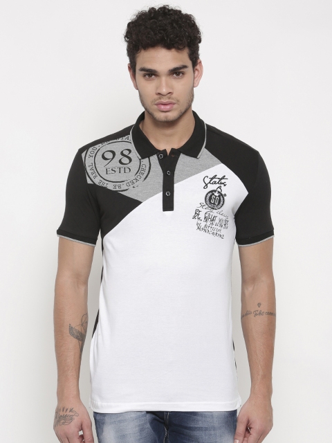 

Status Quo Men White & Black Printed Polo Collar T-shirt