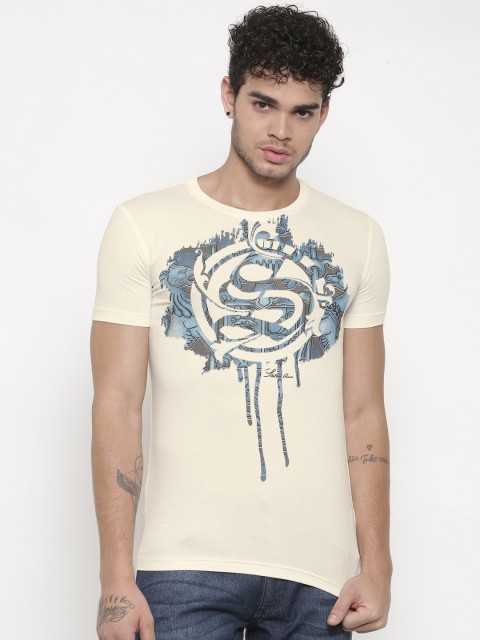 

Status Quo Men Off-White Printed Slim Fit Round Neck T-shirt