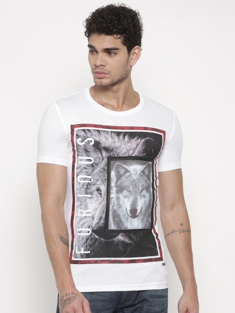 

Status Quo Men White Printed Slim Fit Round Neck T-shirt