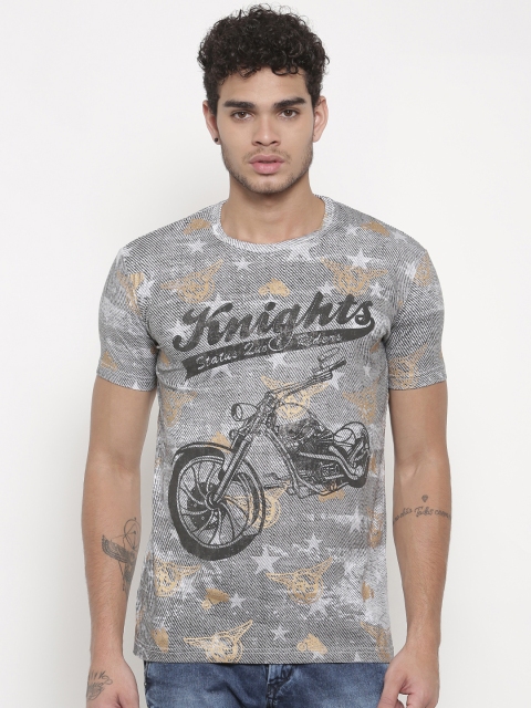 

Status Quo Men Grey Printed Round Neck T-shirt