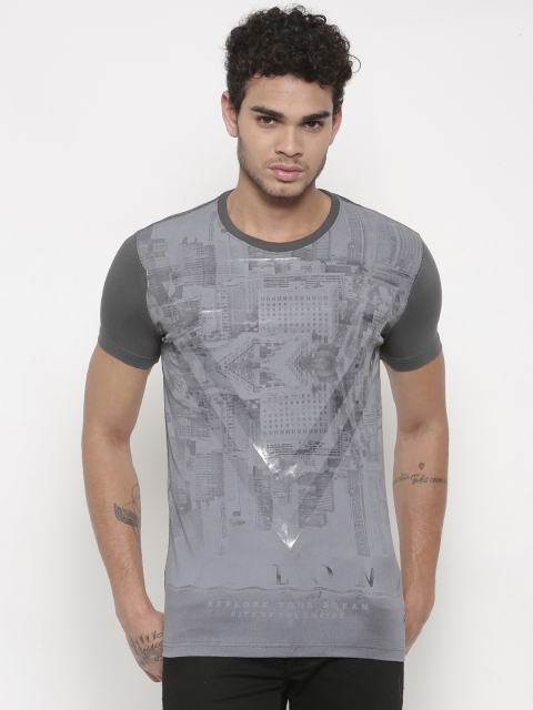 

Status Quo Men Grey Printed Round Neck T-shirt