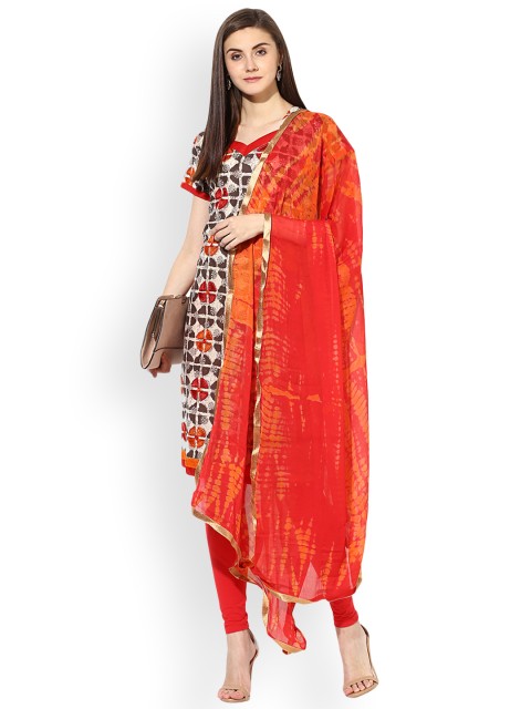 

Saree mall Off-White & Red Cotton Blend Unstitched Dress Material
