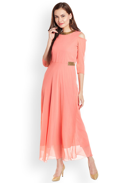 

Meee Women Peach-Coloured Sequinned Maxi Dress