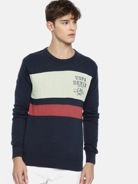 

U.S. Polo Assn. Denim Co. Men Navy Blue Striped Pullover