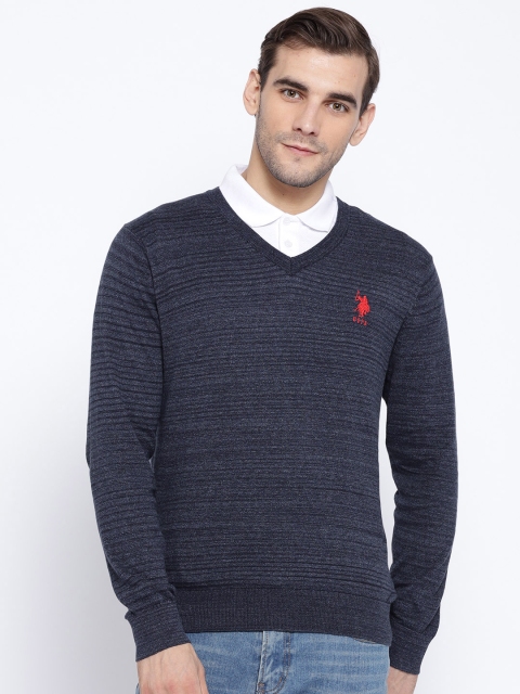 

U.S. Polo Assn. Men Navy Blue Self Striped Pullover