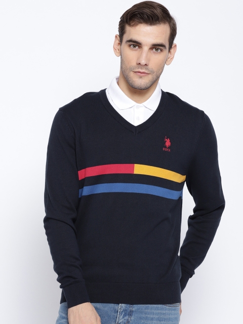 

U.S. Polo Assn. Men Navy Blue & Red Solid Pullover