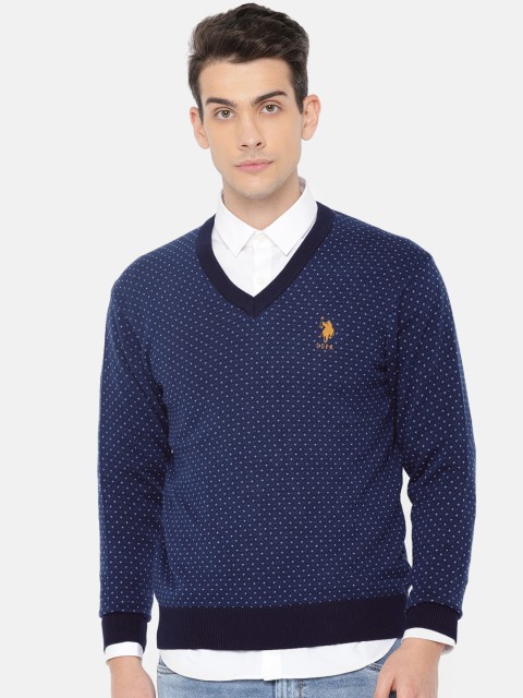 

U.S. Polo Assn. Men Navy Blue Self-Design Pullover Sweater