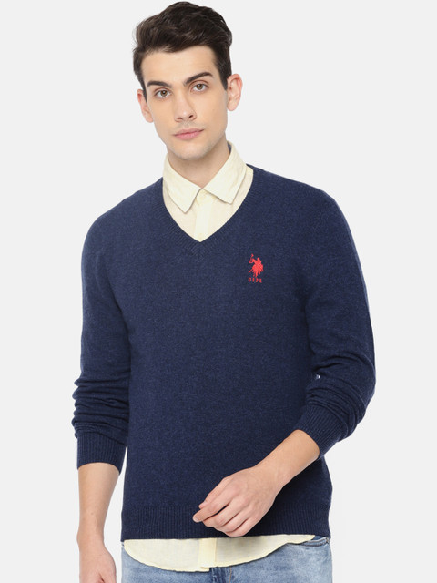 

U.S. Polo Assn. Men Navy Blue Solid Pullover