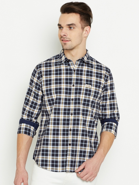

U.S. Polo Assn. Denim Co. Men Navy Blue & White Checked Casual Shirt