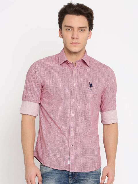 

U.S. Polo Assn. Men Maroon & White Tailored Fit Printed Casual Shirt