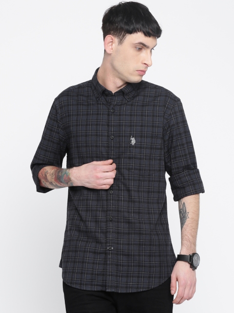 

U.S. Polo Assn. Men Teal Blue & Black Tailored Fit Checked Casual Shirt