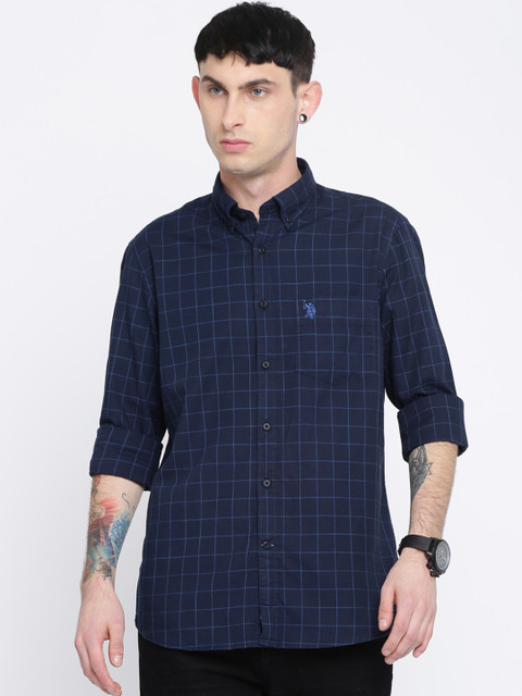 

U.S. Polo Assn. Men Navy Blue Tailored Fit Checked Casual Shirt