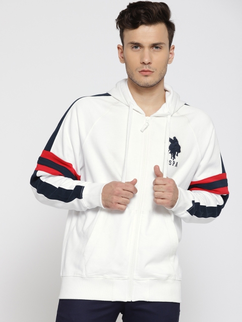 

U.S. Polo Assn. Men White Solid Hooded Sweatshirt