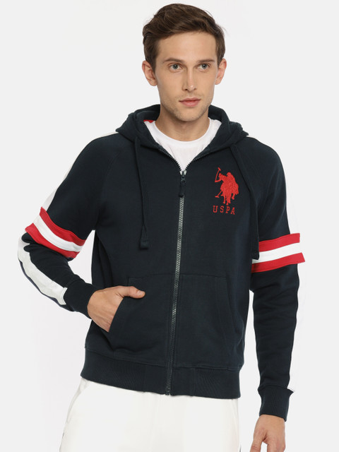 

U.S. Polo Assn. Men Navy Blue Solid Hooded Sweatshirt