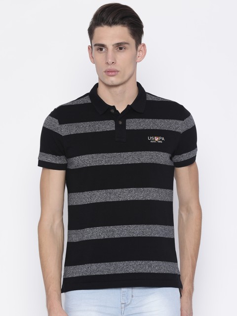 

U.S. Polo Assn. Denim Co. Men Black & Grey Striped Polo T-shirt