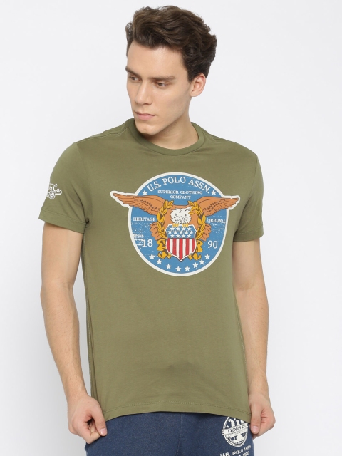 

U.S. Polo Assn. Denim Co. Men Green Printed Round Neck T-Shirt
