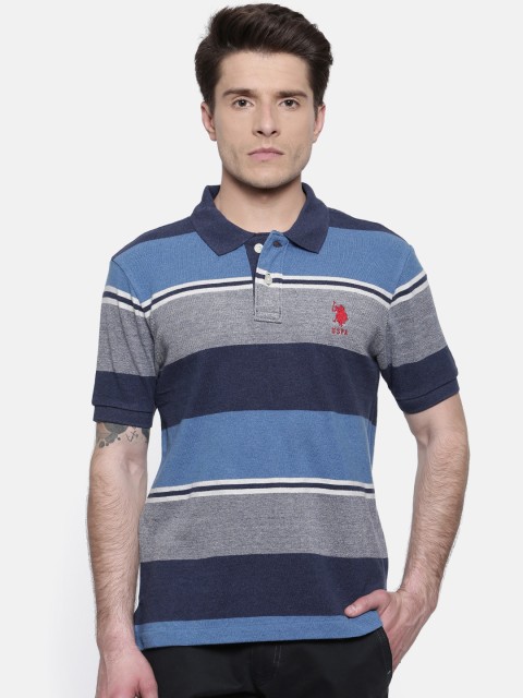 

U.S. Polo Assn. Men Blue Striped Polo Collar T-shirt
