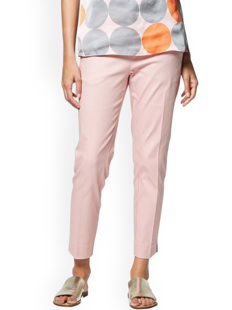 

next Women Pink Regular Fit Solid Regular Trousers