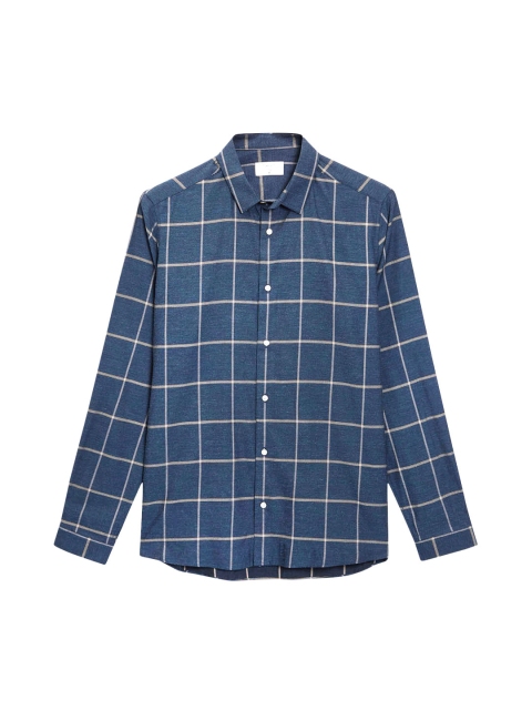 

next Men Navy Blue Comfort Regular Fit Checked Casual Shirt