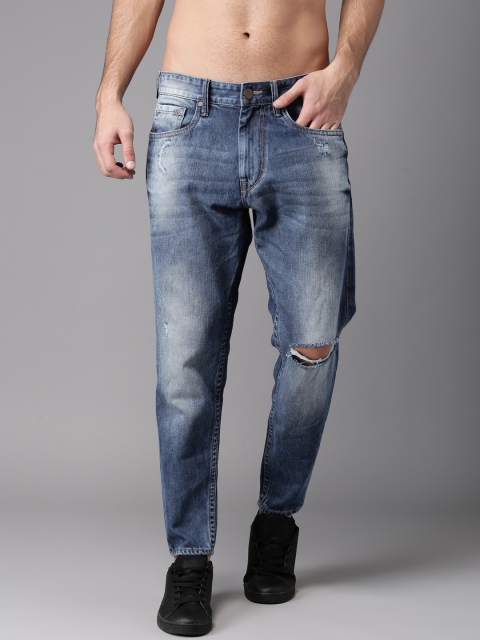 

HERE&NOW Men Blue Tapered Fit Cropped Mid-Rise Mildly Distressed Jeans