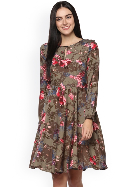 

Abiti Bella Women Olive Green Printed Fit and Flare Dress