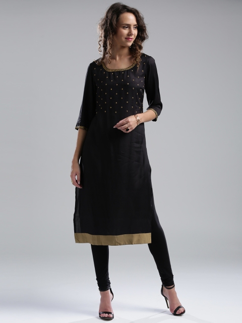 

Wishful by W Women Black Embellished Straight Kurta
