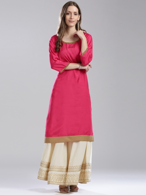 

WISHFUL by W Women Pink Embellished Detail Straight Kurta