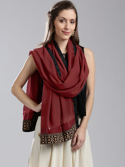 

WISHFUL by W Women Maroon Sequinned Detail Dupatta