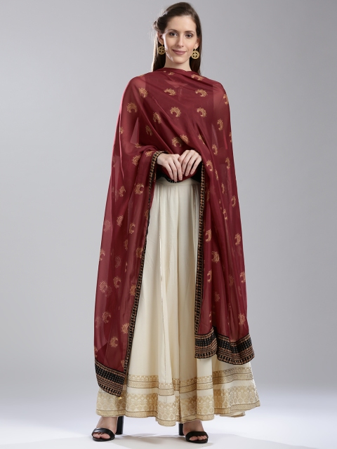 

WISHFUL by W Women Maroon Printed Dupatta