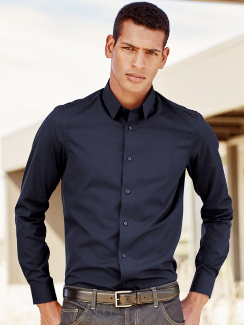 

next Men Navy Blue Comfort Slim Fit Solid Casual Shirt