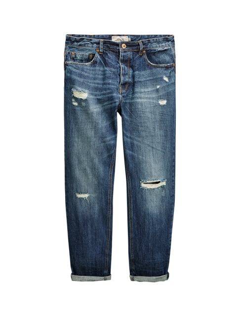 

next Men Blue Slim Fit Mid-Rise Mildly Distressed Jeans