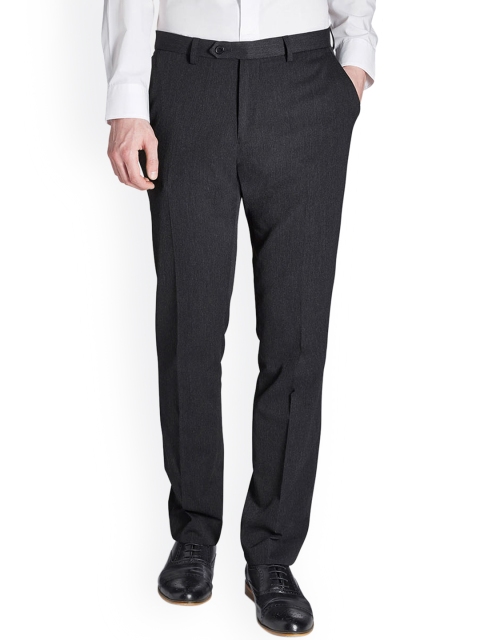 

next Men Grey Slim Fit Solid Formal Trousers