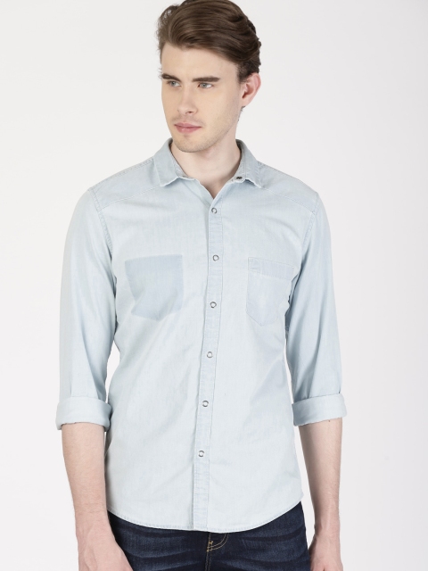 

ether Men Blue Slim Fit Faded Denim Casual Shirt