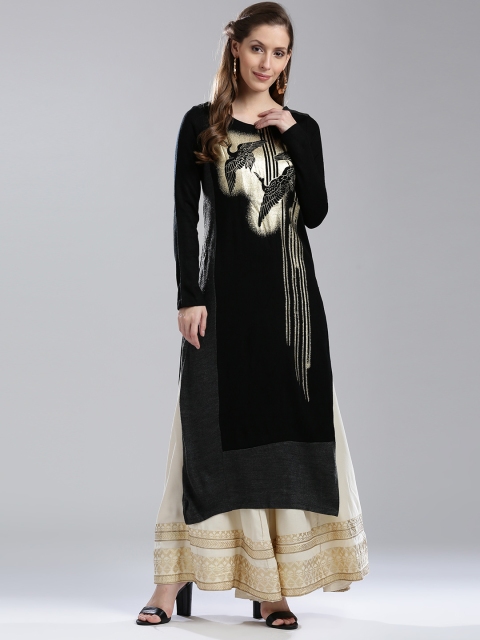 

W Women Black Printed Straight Kurta