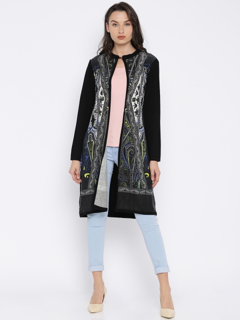 

W Women Black Self Design Front-Open Sweater