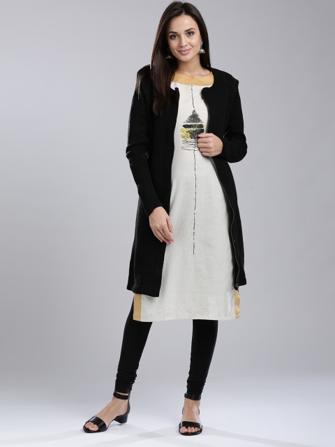 

W Women Black Solid Longline Tailored Jacket