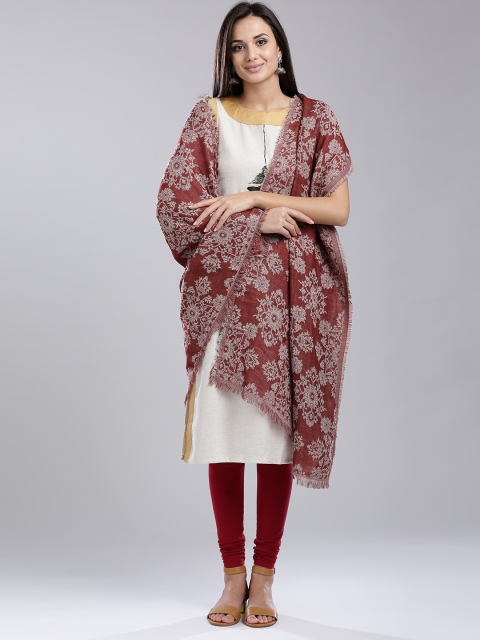

W Red & Off-White Woven Design Stole