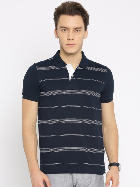 

Arrow Sport Men Navy Blue Striped Polo Collar T-shirt