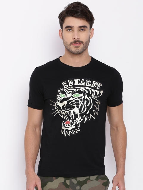 

Ed Hardy Men Black Printed Round Neck T-shirt