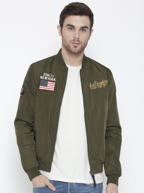 

Ed Hardy Men Olive Green Applique Bomber Jacket