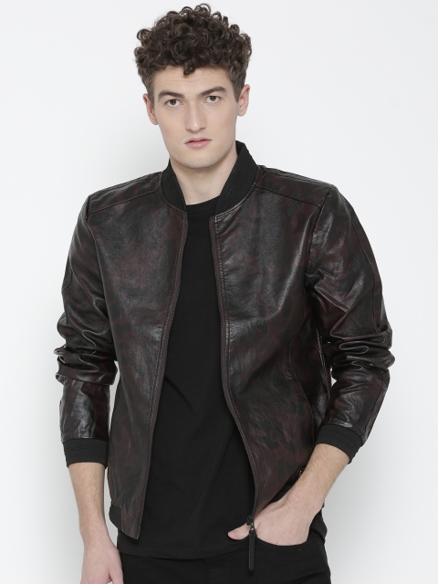 

Ed Hardy Men Brown & Black Printed Bomber Jacket