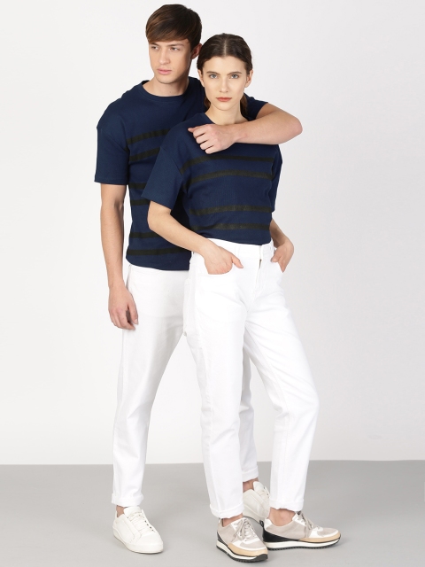 

ether Unisex Navy & Black Striped Round Neck T-shirt, Navy blue
